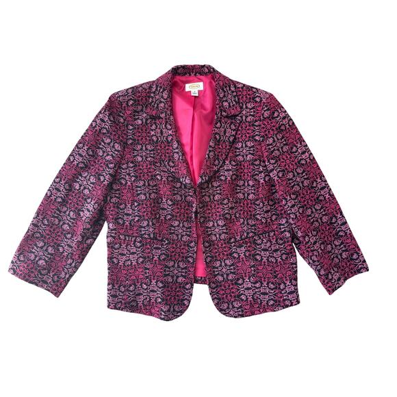 Embroidered Pink & Black Talbots Jacket, size Women's 16, Hook & Eye Closure - Picture 1 of 11